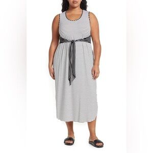London Times Woman Black White Striped Tank Dress Size 1X NWT